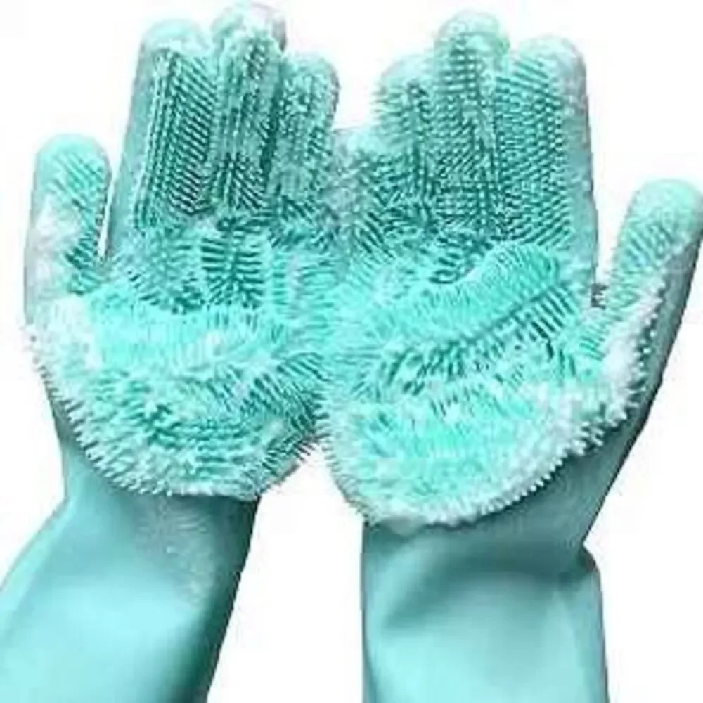 Magic Dishwashing Cleaning Sponge Gloves Reusable Silicone Brush Scrubber Gloves